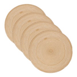 uxcell 4 Pcs Round Woven Placemats, 15 Inch Braided Washable Placemat Heat Resistant Decorative Place Mat for Kitchen Dining Table Countertop, Khaki