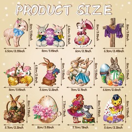 Patelai 36 Pcs Vintage Easter Ornaments for Tree Easter Retro Wooden Hanging Ornaments Cute Bunny Lamb Chick Egg Duck Classic Easter Decorations for Home Party Supplies