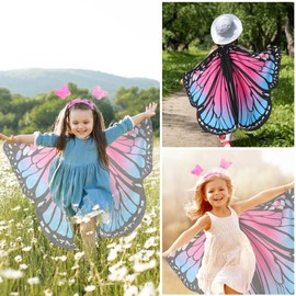 AffeGifts Butterfly Wings Children, Long Fairy Wings Children with Headband Butterfly Costume Fairy Costume Butterfly Wings Butterfly Costume for Girls Dress Party Game 8-12 Years Old