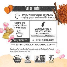 Numi Organic Three Roots Turmeric Tea, 15 Herbal Tea Bags, Ginger, Licorice, Rose, Caffeine Free