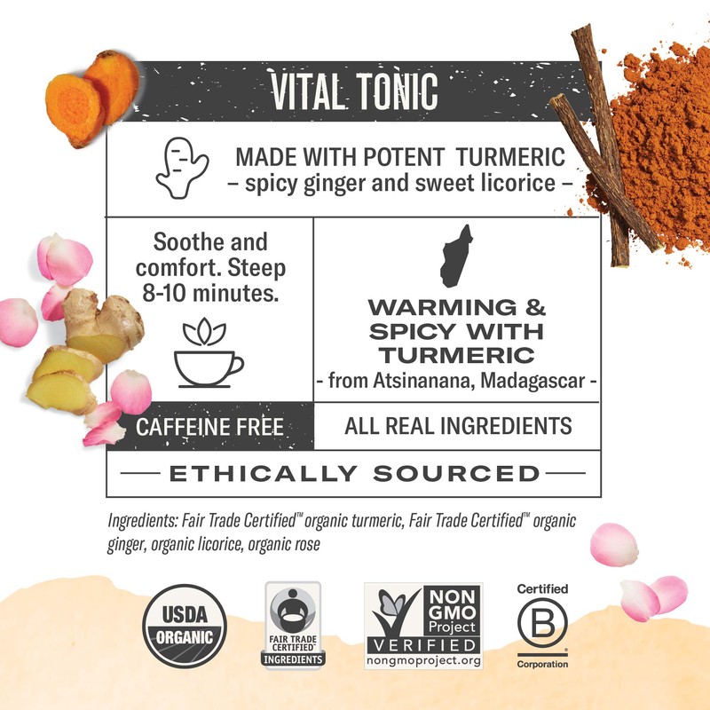 Numi Organic Three Roots Turmeric Tea, 15 Herbal Tea Bags,