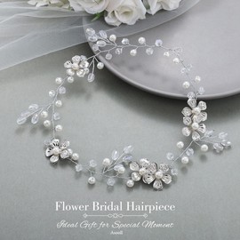 Asooll Flower Bride Wedding Hair Vine Silver Crystal Bridal Hairpiece Rhinestone Headpiece Hair Accessories for Women and Girls