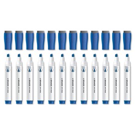 U Brands Low Odor Dry Erase Markers with Erasers, Chisel Tip, Blue, 12-Count