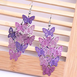 Pink Butterfly Earrings for Women Gifts Trendy Stuff Crystal Zircon Butterfly Tassel Dangle Purple Earrings Wedding Jewellery Gifts Purple Dress for Woman Outfits, Leather