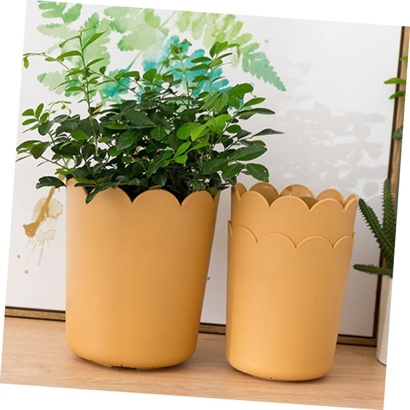 Sosoport 10sets Breathable Plastic Flowerpots with Tray Scalloped Design Nursery