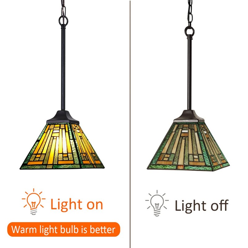 COTOSS Tiffany Pendant Lights Fixtures Mission Style 1 Light Green