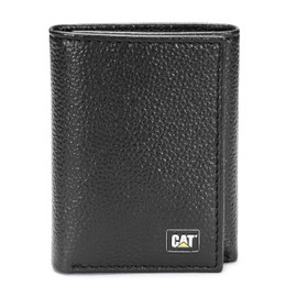 Caterpillar Men's Leather Trifold Wallet with Enamel Logo, Black, One Size, Genuine Leather Trifold Wallet with Enamel Logo
