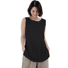 Fourfivesix Haru Women's Tank Top, Long Tank Top, Layered T-shirt, Tops, Layered Top, Layered Outfit, Type A Black, XL