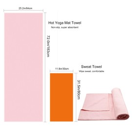 bihipe Hot Yoga Non Slip Towel with Dense Silicone Grip Dot,Soft Waffle Fiber Yoga Mat Towels Non Slip for Hot Yoga,Absorbent Sweat Anti-Slip Cover,Bikram,Pilates,Exercise Non-Slip Towel(Pink)