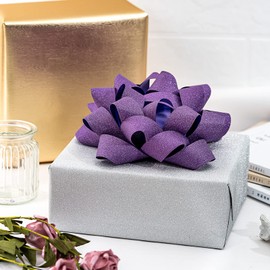 LeZakaa 8" Glitter Gift Bow - Purple Self Adhesive Gift Bow for Birthday, Christmas, Wedding, Holiday (1 Pack)