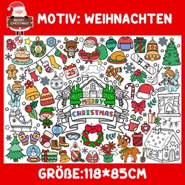 Christmas Tablecloth, Colouring Tablecloth for Children, 118 x 85 cm, Paper Tablecloth Christmas, Party Bag Christmas Children