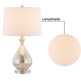 Maxax Glass Table Lamp Set of 2 for Living Room, 22.75" Nickel Bedside Lamps with Mercury Glass White Drum Shade Decor for Bedroom, Office, College Dorm, Coffee Table, Bookcase