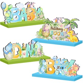 4Pcs Dinosaur Party Decorations Dinosaur Baby Shower Decorations Wooden Table Centerpieces Dino Themed Hatching Soon Baby Shower Decorations Dinosaur Baby Shower Wooden Sign for Baby Shower