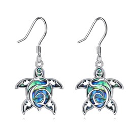 JERWLI Turtle Dangle earrings Earrings 925 Sterling Silver Abalone Shell Turtle Drop Earrings Ocean Jewelry Gifts for Ocean Sea Lover