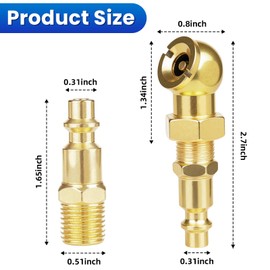 2 Pcs Portable Ball Foot Air Chucks, 1/4" NPT Heavy Duty Metal Closed Flow Tire Chuck with Standard Quick Plug, Tire Hose Nozzle Tool for Inflate Gauge, Air Compressor Attachments