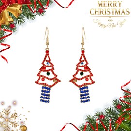 EVER FAITH Christmas Earrings Crystal Colourful Tassel Hook Dangle Drop Christmas Tree for Women, Crystal