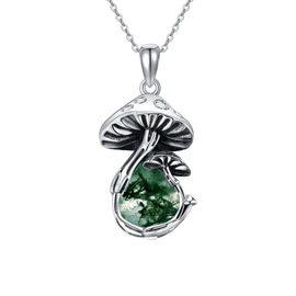 YAFEINI Mushroom Necklace Moss Agate Sterling Silver Mushroom Pendant Mushroom Jewelry Gifts for Women