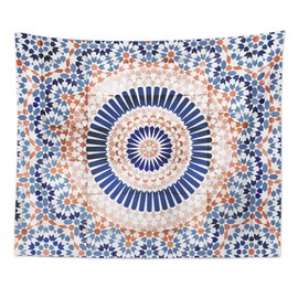 The Oliver Gal Artist Co. Abstract Decorative Tapestry Wall Art 'Mandala Terracotta' Home Décor, 80" x 68", Blue, Orange
