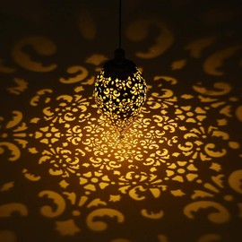 (2 Pack) Hanging Solar Lights, Tomshine Solar Lantern LED Moroccan Garden Decor, Metal Solar Lanterns Outdoor Waterproof for Outside, Patio, Porch, Pathway Hanging Decor
