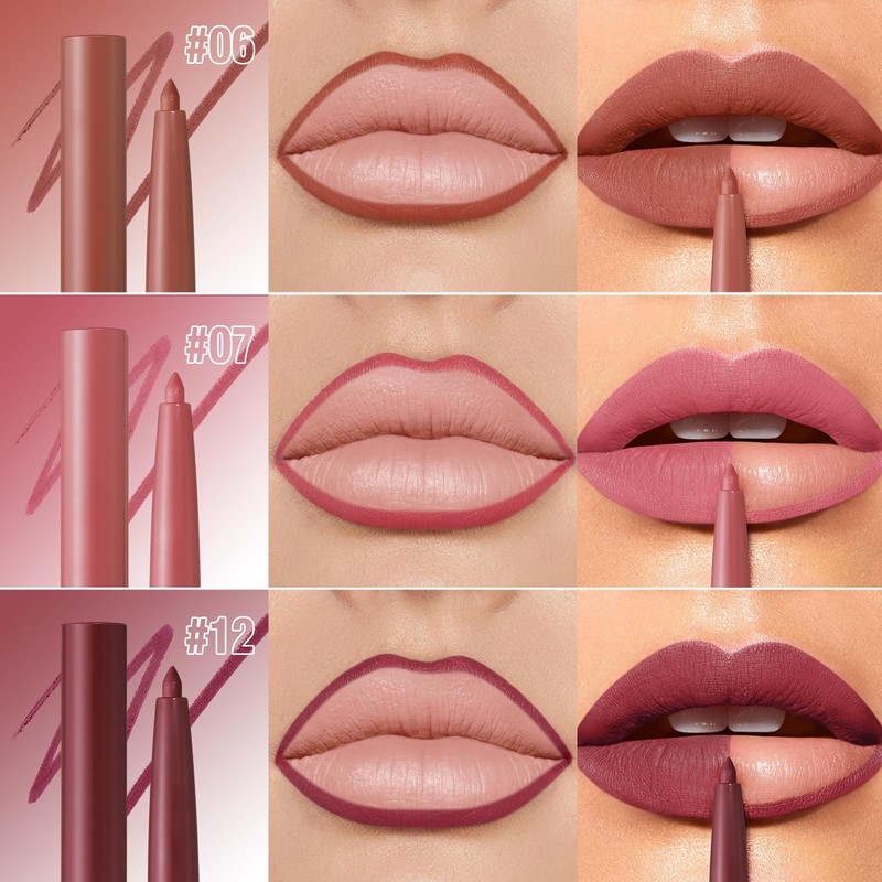 LANGMANNI 12 Colors Sculpting Matte Velvet Lip Liner Set,Smooth Creamy
