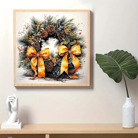Christmas Wreath Pine Cone Diamond Art Painting Kits for Adults, Diamond Painting Kits for Adults Beginners, 5D DIY Full Drill Diamond Dot Gem Art Kits for Adult, Home Wall Decor 13.8x13.8 Inch