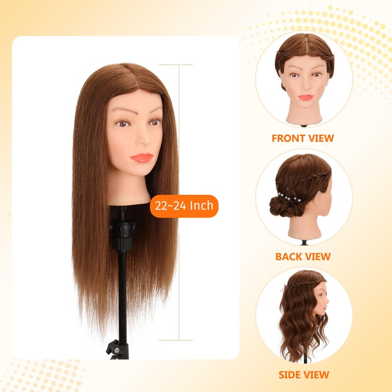 Mannequin Head with 100% Real Human Hair Cosmetology Training Doll