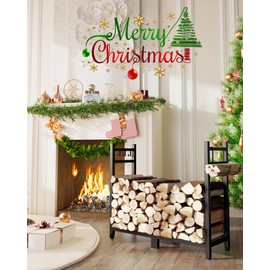 Brightown 34inch Firewood Rack Indoor with Log Carrier, Outdoor Wood Rack for Firewood,Fire Wood Storage with Kindling Hooks, Adjustable Pads, Heavy Duty Logs Holder for Fireplace Deck Outdoor, Black