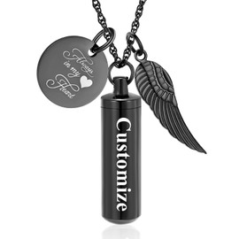 Cylinder Urn Ashes Necklace for Women Men Butterfly Cremation Jewelry Ash Loved One Memorial Angel Wing Pendant