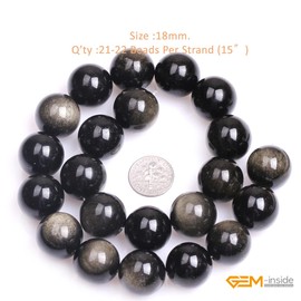 GEM-Inside - Cuentas redondas naturales de obsidiana dorada semipreciosas de 18 mm para hacer joyas de 38 cm