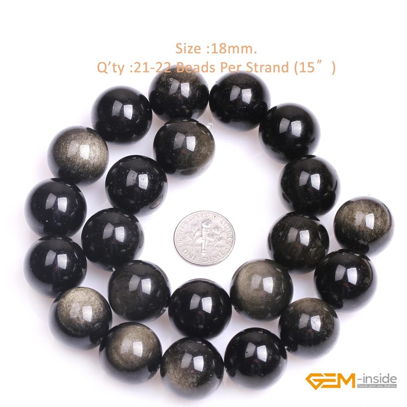 GEM-Inside - Cuentas redondas naturales de obsidiana dorada semipreciosas de