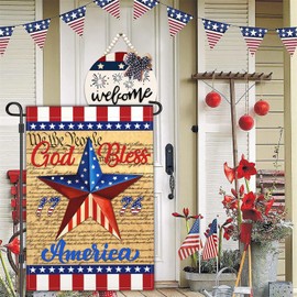 God Bless America 4th of July Garden Flags for Outside 12x18 Inch Double Sided 1776 Flag Blue Red Star Patriotic Yard Garden Flag Independence Flag Memorial Day House Holiday Decorations