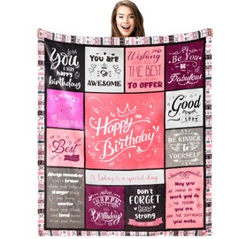 Lemicin Birthday Gift Throw Blanket - Gifts for Women Birthday Unique Happy Birthday Gift for Women Girls Her Friend Mom Sister Grandma Wife 51 x 59 Inch