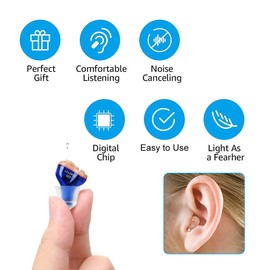 Mirasing J20 Hearing Aids for Seniors Adults Noise-Cancelling - Elderly Assistance Listening, Hearing Amplifier, Mini Sound Amplifier, Ear Sound Enhancer, Noise Reduction, Enhanced Speech, Feedback Cancellation (Blue, Left)