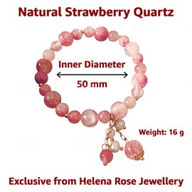 Ladies Strawberry Quartz Gemstone Bracelet. Natural Stone Stretch Bangle for Women. Includes Jewellery Gift Box (Strawberry Pink)