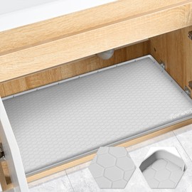 FORWOS Under Sink Mat, 34" x 22" Silicone Mats for Kitchen Waterproof, Under Sink Cabinet Organizers and Storage, Sink and Cabinet Protector, Under Sink Tray for Bathroom (Light Grey)