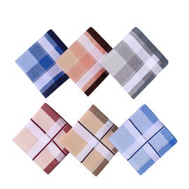 HOULIFE 100% Cotton Men's Stripe Soft Checkered Pattern Handkerchiefs Assorted Pocket Square Hankies 6/9 Pieces 15x15 (Multicoloure 6pcs)