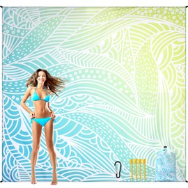 AISPARKY Beach Blanket Waterproof Sandproof Lightweight Durable Compact Sand Free Beach Mat 79”x 108” for 1-6 Adults for Beach Festival Travel Camping Hiking Picnic (M BL&GN-Ripple)