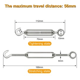 CHRORINE 5 Pcs Turnbuckle Wire Tensioner M5 Adjustable Turnbuckle Stainless Steel Hook Eye Rope Cable Tension