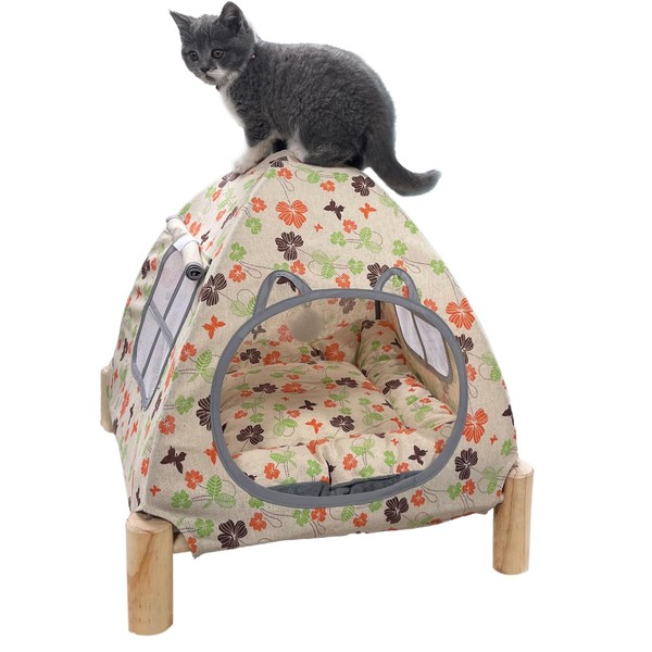 Nockovi 2-in-1 Elevated Cat Tent Cat House, Quick Assembly and