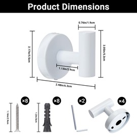 Segus Coat Hooks, Pack of 4 Wall Hooks for Screwing, Towel Hooks, Coat Hooks, Stainless Steel, Wall Hooks, White for Hat, Umbrella, Coat, Bathroom Accessories