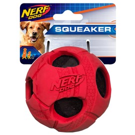 Nerf Dog 1484 Red Rubber Wrapped Bash Tennis Ball Squeak Toy, Medium