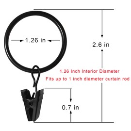 WeeksEight 100 Pack Black Curtain Rings with Clips, Curtain Hooks Hangers Clip Rings for Hanging Drapes Bows Hat, Drapery Rings 1.26 in I D, Fits up to 1 in Diameter Curtain Rod.