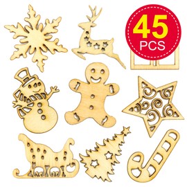Baker Ross AV678 Mini Wooden Shapes for Christmas Cards Craft and Decorations (Pack of 45), Brown, 25 mm-3 mm
