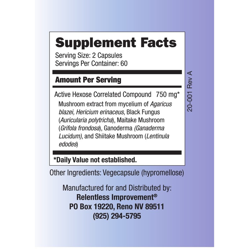 Relentless Improvement Active Hexose Correlated Compound Natural Immune Support Mushroom