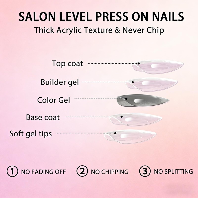 French Tips Press on Nails Short Square Silver Fake Nails