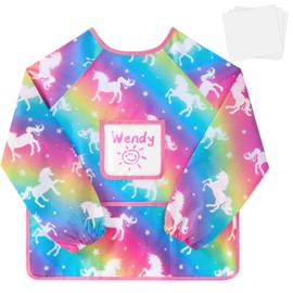 WERNNSAI Children's Painting Apron Waterproof Painting Coat with Sleeves and 3 Pockets, Unicorn