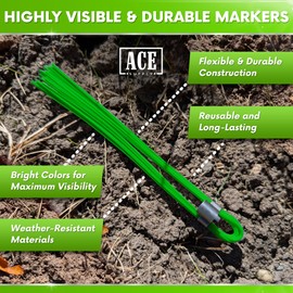 ACE Supply Green Marking Whiskers - 25 Pack - Durable Marking Whisker Set - Use Survey Whiskers As Survey Stakes, Construction Markers, Or Trail Markers