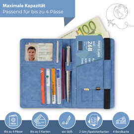 NEYYOS® Passport Cover with Airtag Compartment, RFID Blocking Passport for New & Old Passports, Organiser Bag, Passport Travel Wallet Vaccination Card Holder, blue, With Airtag compartment