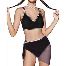 OXUBOAO Girls Swimming Costume for Kids 3 Piece Bikini Set Teen Bathing Suit Girls Swimsuits Beach Wear Size 7-16 Years (Black,11-12T)