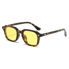 RUNHUIS Retro Square Sunglasses, Vintage Rectangle Sunglasses for Men and Women, Classic Fashion Glasses, Leopard/Yellow